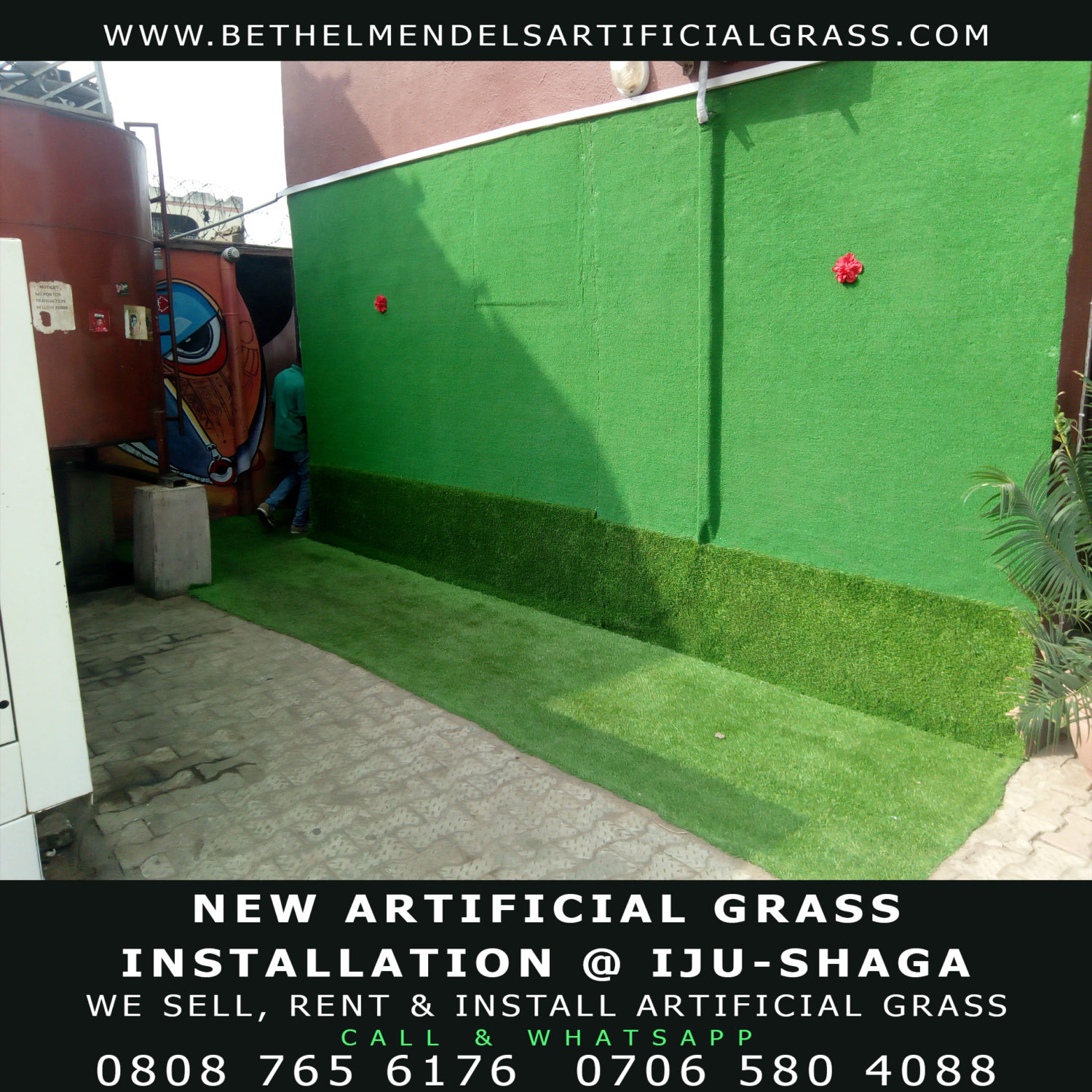 You are currently viewing New Installation Artificial Grass On The Wall At Iju Ishaga